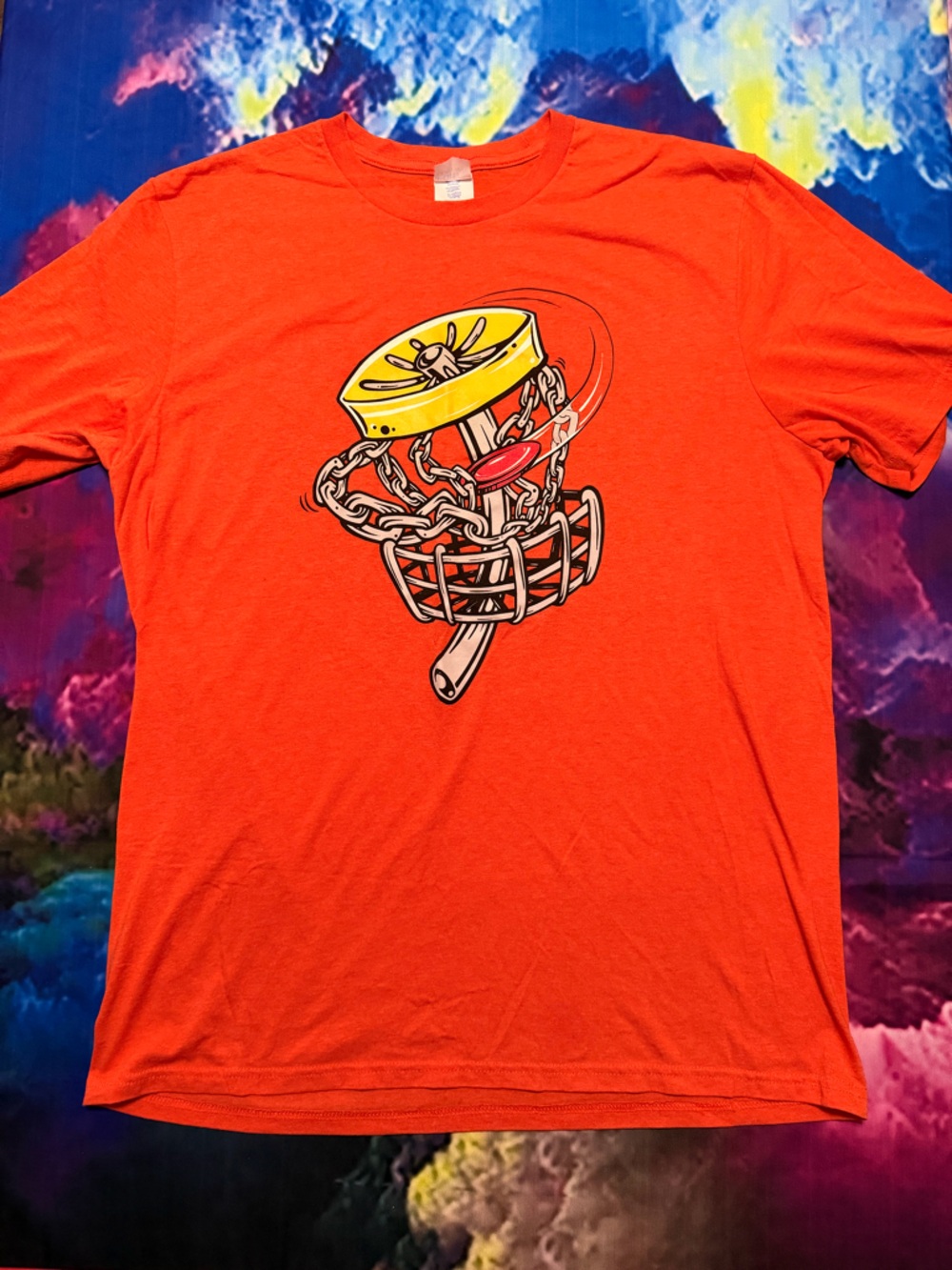Gildan Bright Orange Crewneck Innova T-Shirt with Disc Golf Basket